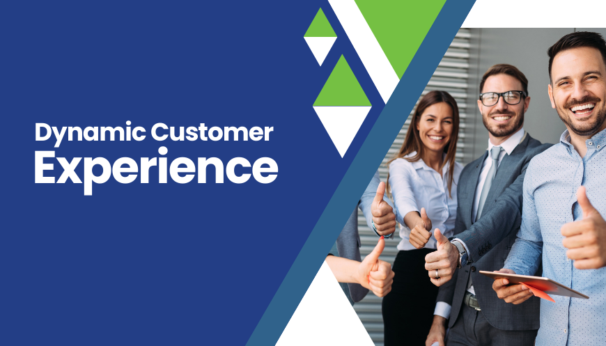 Four smiling business professionals give thumbs up next to the text Dynamic Global ITAD Customer Experience, reflecting IT asset disposition services by Dynamic Lifecycle Innovations.