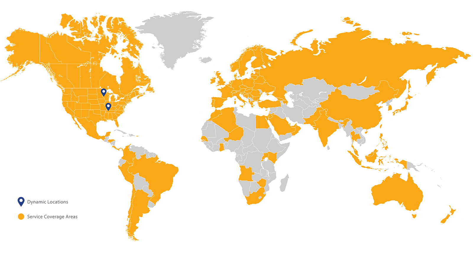 Map showing global capabilities of Dynamic Lifecycle Innovations.