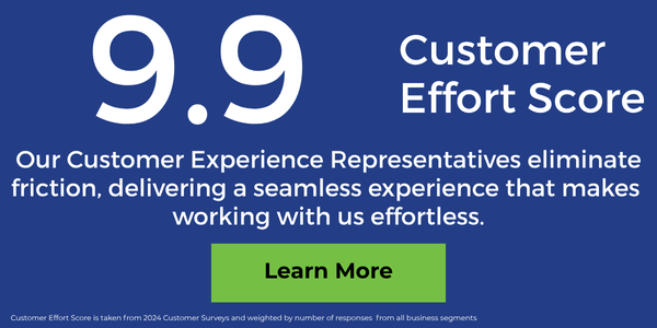 Dynamic Lifecycle Innovations, a leader in electronics recycling services, earns a 9.9 Customer Effort Score; green Learn More button below.
