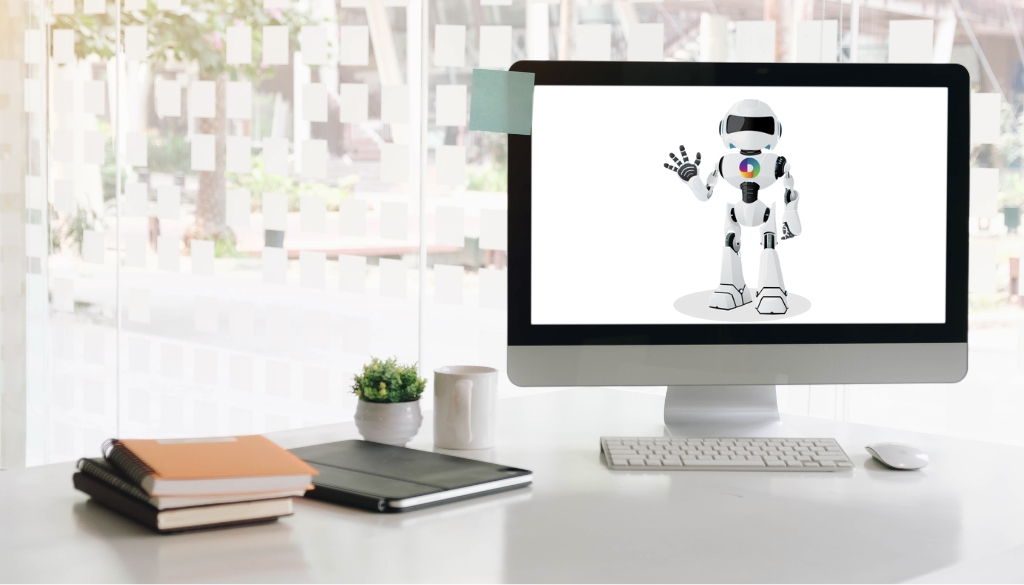 Dynamic Lifecycle Innovations Talent Acquisition Coordinator, Aila, AI Robot, on a computer monitor.